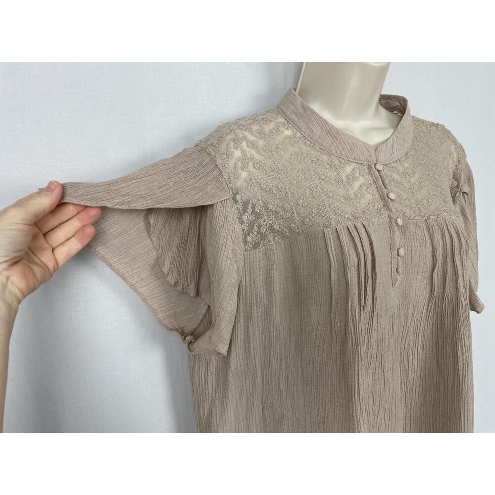 Perch Blu Pepper Tunic Top Womens 3XL Beige Lace Henley Flutter Boho Crinkle 3X - Picture 3 of 13